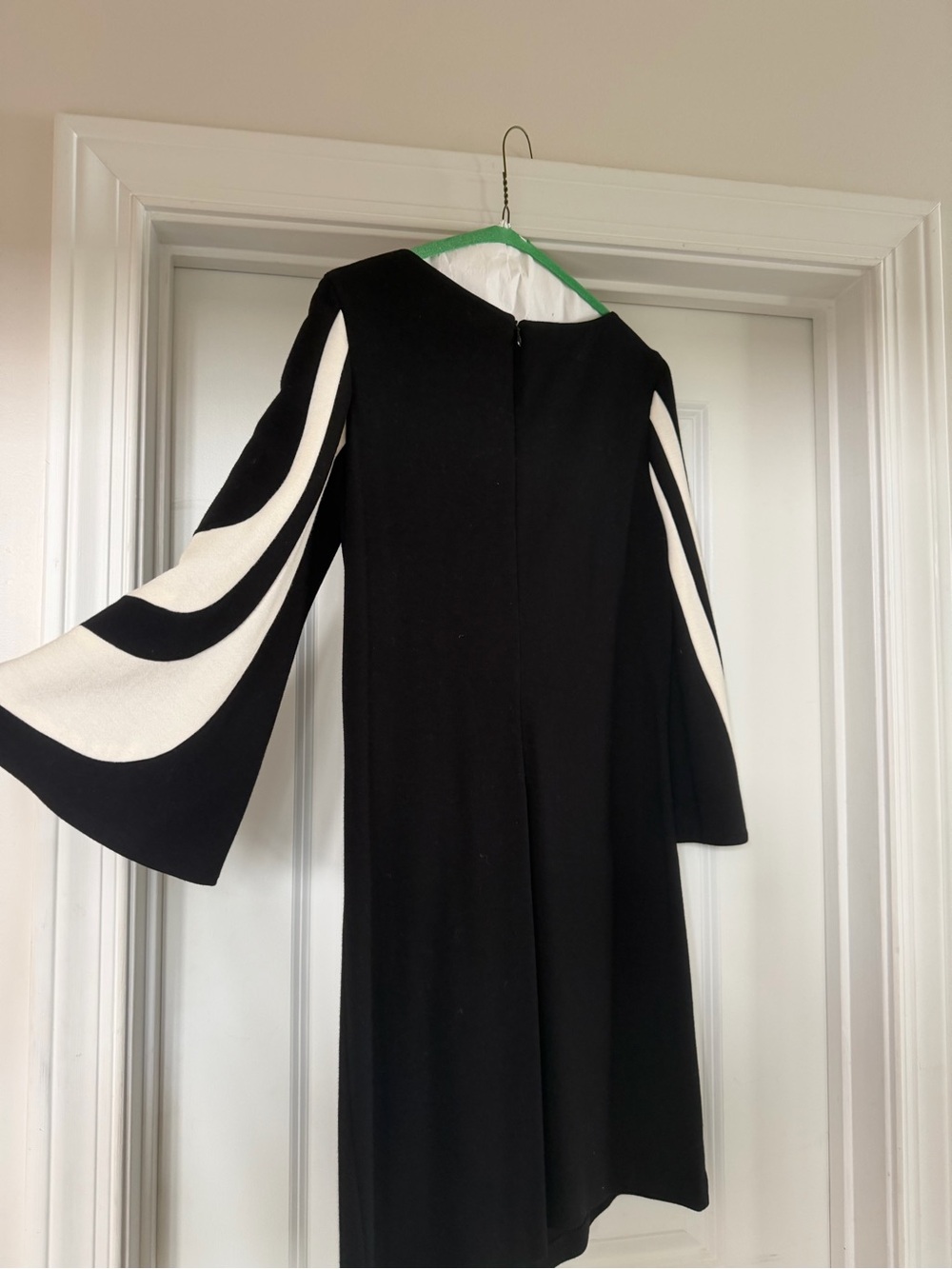 Trina Turk Black Dress with White Graphic Bell Sleeves
